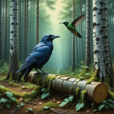 Frith and Morrow digital artwork. Raven and Hummingbird design.